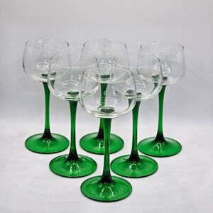 Set of 6 Vintage Luminarc Vins Moselle Green Stem Wine Glasses France